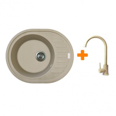 Набір кухонний Adamant Ovum, штучний камінь, овальна, з крилом, 615х495х200мм, чаша - 1, врізна, Сахара + змішувач