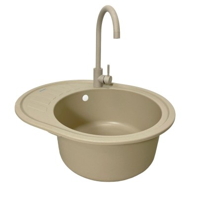 Набір кухонний Adamant Ovum, штучний камінь, овальна, з крилом, 615х495х200мм, чаша - 1, врізна, Сахара + змішувач