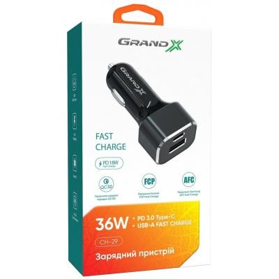 Зарядное устройство Grand-X CH-29 PD 3.0, Quick Charge QС3.0, 1 TypeC, 1 USB (CH-29)