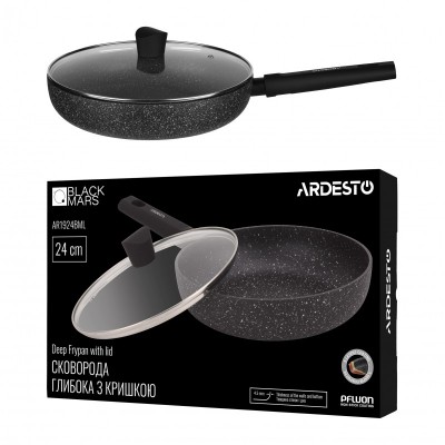 Сковорода глибока з кришкою Ardesto Black Mars Alcor, 28см, алюміній, чорний