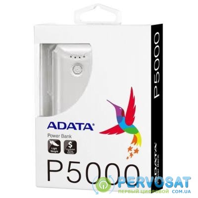 Батарея универсальная ADATA P5000 White (5000mAh, 5V*1A, cable) (AP5000-USBA-CWH)