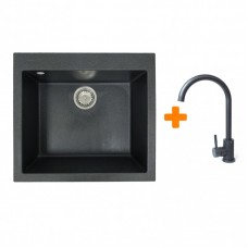 Набір кухонний Adamant Univer, штучний камінь, квадрат, без крила, 560х500х200мм, чаша - 1, врізна, графіт + змішувач