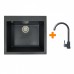 Набір кухонний Adamant Univer, штучний камінь, квадрат, без крила, 560х500х200мм, чаша - 1, врізна, графіт + змішувач