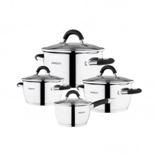 Набір посуду Ardesto Gemini Livorno зі зливом, 8 пред., ручки з сірим силіконом, нержавіюча сталь