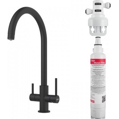 Змішувач для кухні Franke Lina Clear Water, довж.виливу - 216 мм, поворотний, 1+1 фільтр, чорний матовий