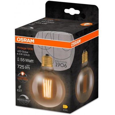 Лампа OSRAM LED E27 6.5Вт 2700К 725Лм G95 філаментна димується Vintage 1906