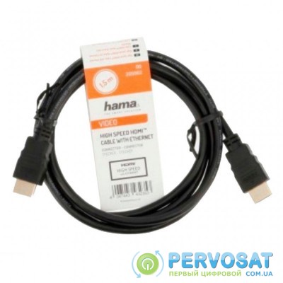 Кабель мультимедийный HDMI to HDMI 1.5m Black Ethernet Gold HAMA (00205002)