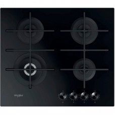 Варильна поверхня Whirlpool газова на склі, 60см, чавун, конфорка з подвійним рядом полум'я, чорний