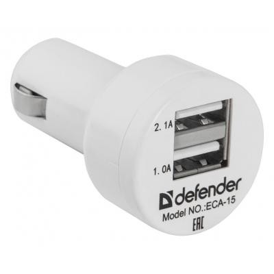 Зарядний пристрій Defender ECA-15, 2*USB, 5V/2.1+1A, White (83561)