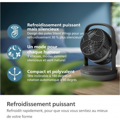Вентилятор Philips настільний Series 3000, 22см, 27Вт, таймер, поворот 180, чорний