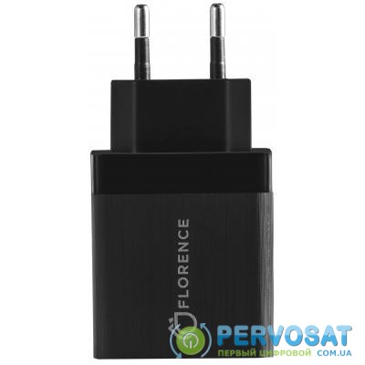 Зарядное устройство Florence 1USB QC 3.0 + microUSB cable Black (FL-1050-KM)
