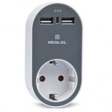 Зарядний пристрій REAL-EL USB-устройств + розетка (CS-20)