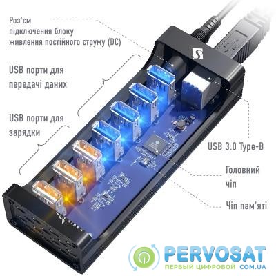 Концентратор AirOn SmartDelux 4-ports USB 3.0 + 3-ports super charging (86000150125)