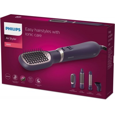 Фен-щітка Philips 3000 Series, 800Вт, 3 режими, іонізація, 4 насадки, фіолетовий