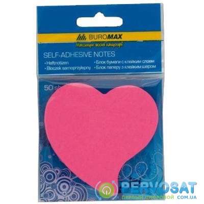 Бумага для заметок BUROMAX with adhesive layer "Heart", 50 sheets, NEON colors mix (BM.2362-99)