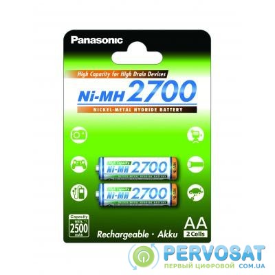 Аккумулятор PANASONIC High Capacity AA 2700 mAh * 2 (BK-3HGAE/2BE)