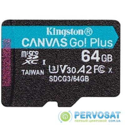 Карта памяти Kingston 64GB microSD class 10 UHS-I U3 A2 Canvas Go Plus (SDCG3/64GBSP)