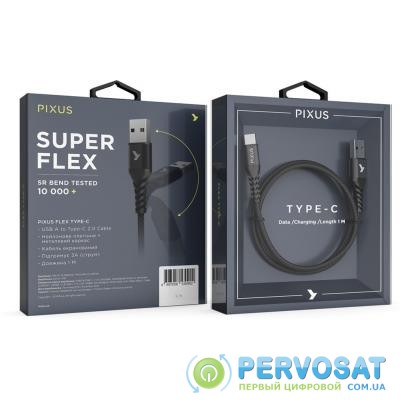 Дата кабель USB 2.0 AM to Type-C 1.0m Flex Black Pixus (4897058530902)