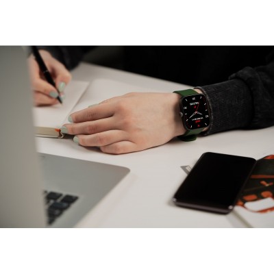 Смарт-годинник 2E Alpha SQ Music Edition 46мм, 1.78", 368x448, AMOLED, BT 5.2, Чорно-зелений + ремінець сірий
