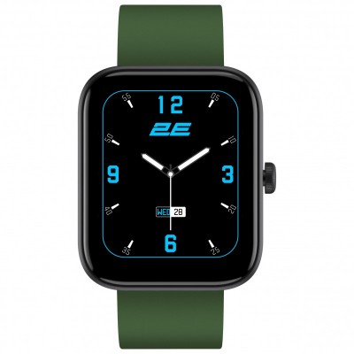 Смарт-годинник 2E Alpha SQ Music Edition 46мм, 1.78", 368x448, AMOLED, BT 5.2, Чорно-зелений + ремінець сірий