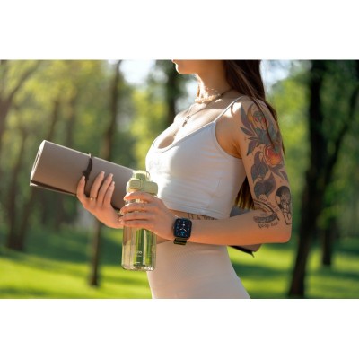 Смарт-годинник 2E Alpha SQ Music Edition 46мм, 1.78", 368x448, AMOLED, BT 5.2, Чорно-зелений + ремінець сірий