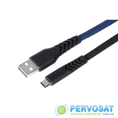 Дата кабель USB 2.0 AM to Type-C 1.0m Flat fabric urban, black/blue 2E (2E-CCTT-1MBL)