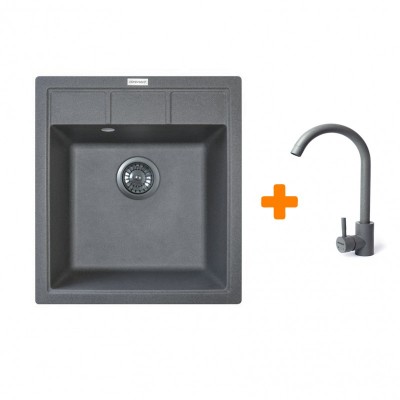 Набір кухонна Adamant Brick, штучний камінь, квадрат, без крила, 460x515x200мм, чаша - 1, врізна, сірий + змішувач