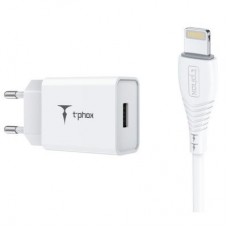 Зарядний пристрій T-PHOX Mini 12W 2.4A + Lightning cable 1.2m (White) (Mini(W)+Lightning)