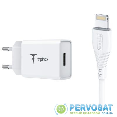 Зарядное устройство T-PHOX Mini 12W 2.4A + Lightning cable 1.2m (White) (Mini(W)+Lightning)