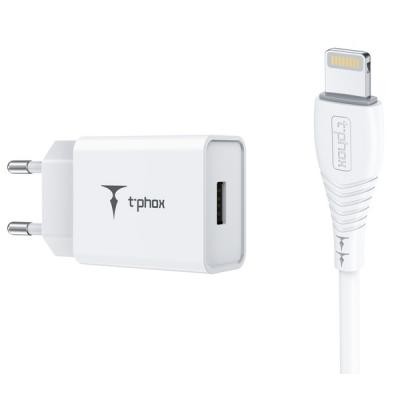 Зарядное устройство T-PHOX Mini 12W 2.4A + Lightning cable 1.2m (White) (Mini(W)+Lightning)