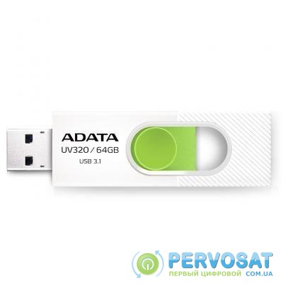 USB флеш накопитель A-DATA 64GB UV320 White/Green USB 3.1 (AUV320-64G-RWHGN)