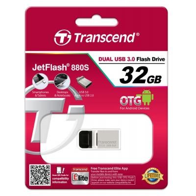 USB флеш накопитель Transcend 32GB JetFlash OTG 880 Metal Silver USB 3.0 (TS32GJF880S)