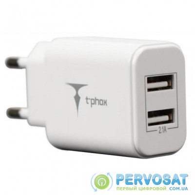 Зарядное устройство T-PHOX Pocket 2.1A Dual USB (White) (Pocket Charger)