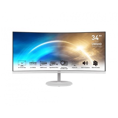 Монітор MSI 34" PRO MP341CQW 2xHDMI, DP, MM, VA, 3440x1440, 21:9, 100Hz, 4ms, sRGB 116%, CURVED, FreeSync, білий
