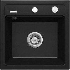 Мийка кухонна Deante Zorba, граніт, квадрат, без крила, 440х440х184мм, чаша - 1, накладна, чорний Мийка кухонна Deante Zorba, граніт, квадрат, без крила, 440х440х184мм, чаша - 1, накладна, чорний