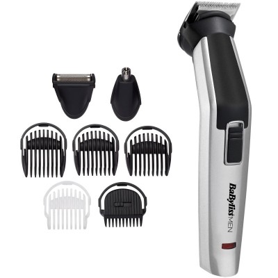 Набір для стрижки Babyliss, для бороди, вусів, голови, носа і тіла, акум., вібраційний мотор, насадок-8, чохол, сталь, сірий