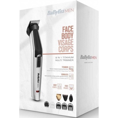 Набір для стрижки Babyliss, для бороди, вусів, голови, носа і тіла, акум., вібраційний мотор, насадок-8, чохол, сталь, сірий
