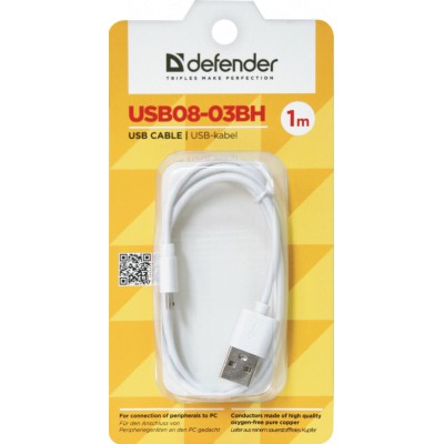 Дата кабель USB08-03BH USB - Micro USB, white, 1m Defender (87477)