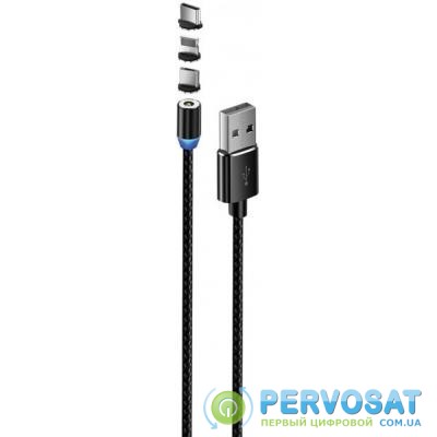 Дата кабель USB 3в1 (Lightning+MicroUSB+Type-C) Magnet only charge ColorWay (CW-CBUU020-BK)